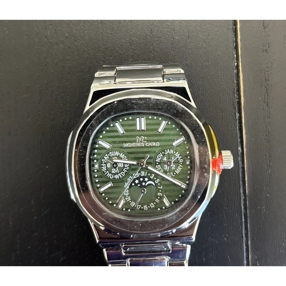 Montres Carlo Men's Watch Green  Dial Stainless Steel Quartz Classic